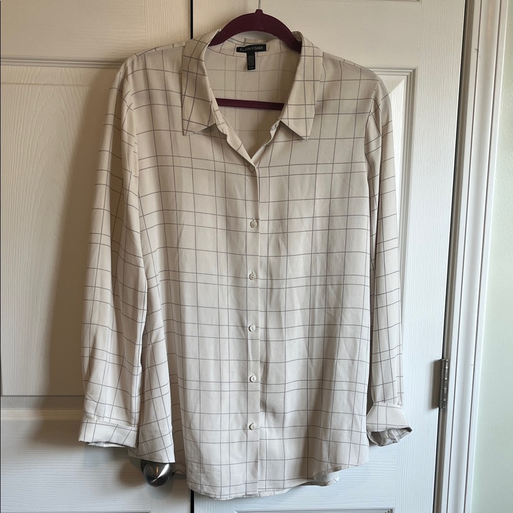 Eileen Fisher Cream Button Down Shirt Lightweight Cotton